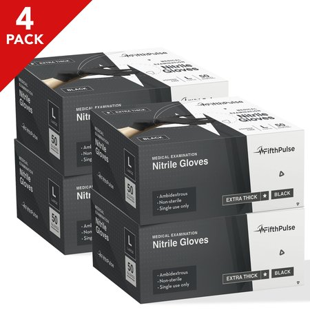 FIFTHPULSE Nitrile Exam Gloves, 4.5 ml Palm, Nitrile, Powder-Free, L, 200 PK FP-FMN100431-4A